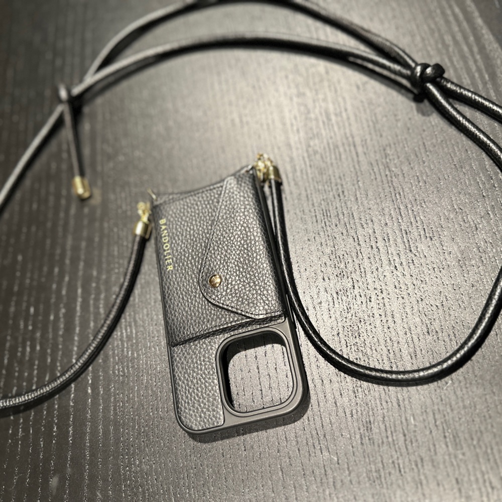 Bandolier Julien Phone Case black leather adjustable crossbody iPhone 14 Pro